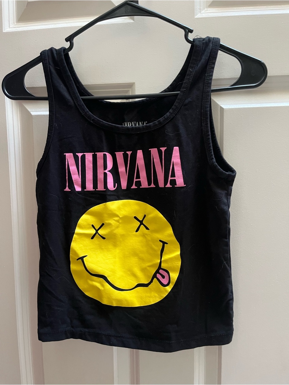 NIRVANA Black Tank with Pink Logo & Yellow Smiley Face
